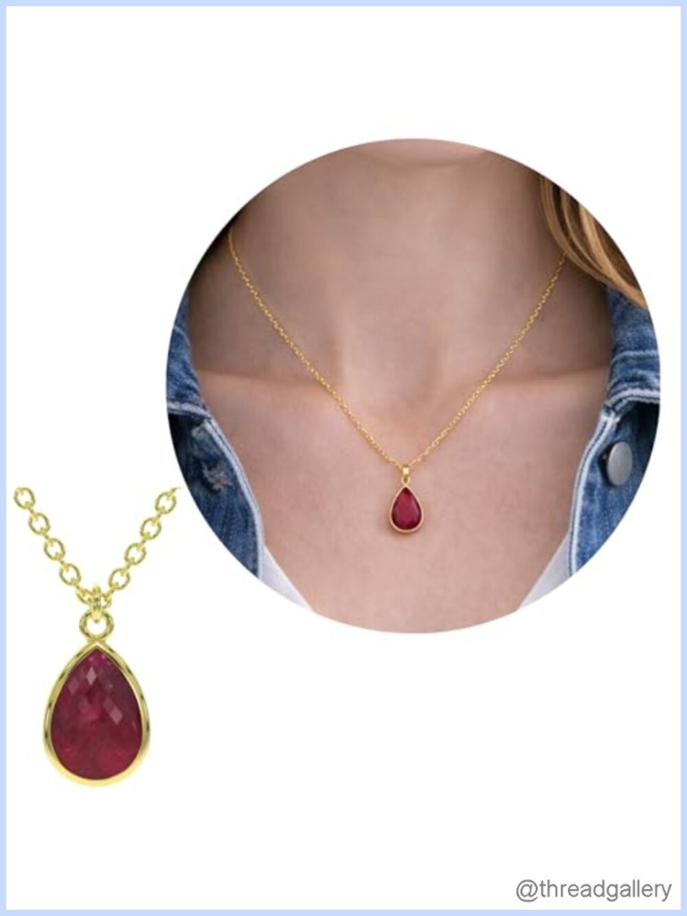 Garnet Crystal Pendant Necklace Gold Vermeil 925 Sterling Silver Dainty Drop